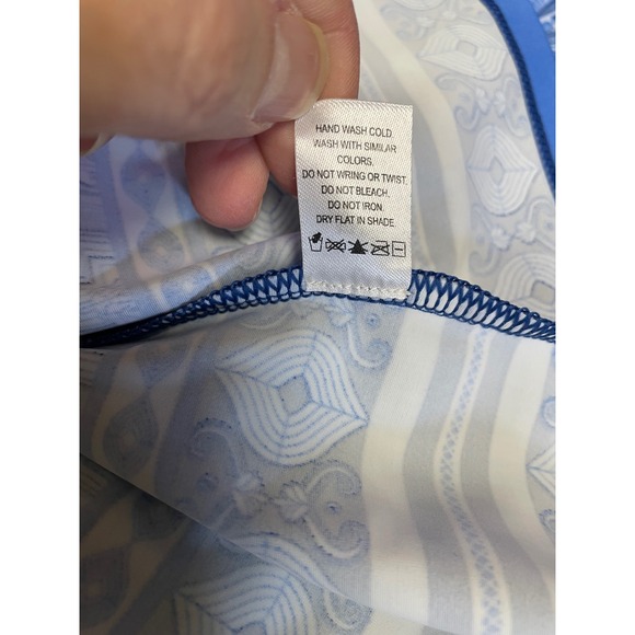 Cabana Life Blue White Tile Print UPF 50+ Shift Dress Beach Preppy Resortwear L - Picture 14 of 14